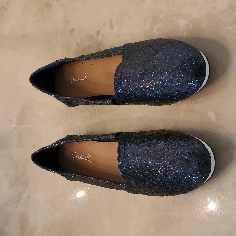 Qupid Black Glitter Espradrilles